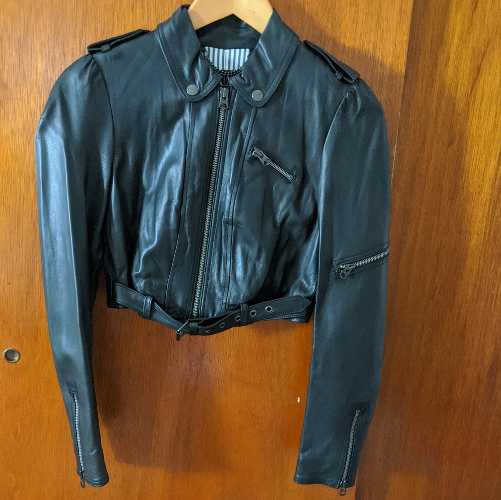 Armani Exchange cropped leather moto jacket, NWOT